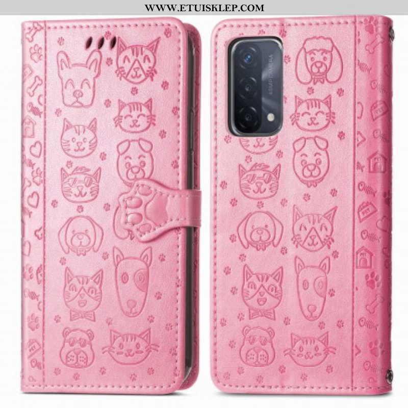 Etui Folio do Oppo A54 5G / A74 5G Animowane Zwierzęta